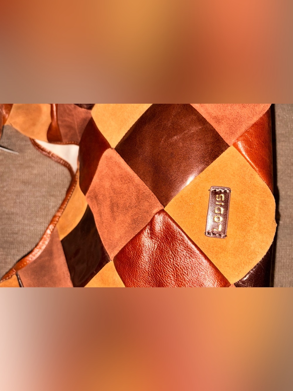 Lodis Patchwork Leather & Suede Shoulder Bag in Brown & Tan - Picture 12 of 14
